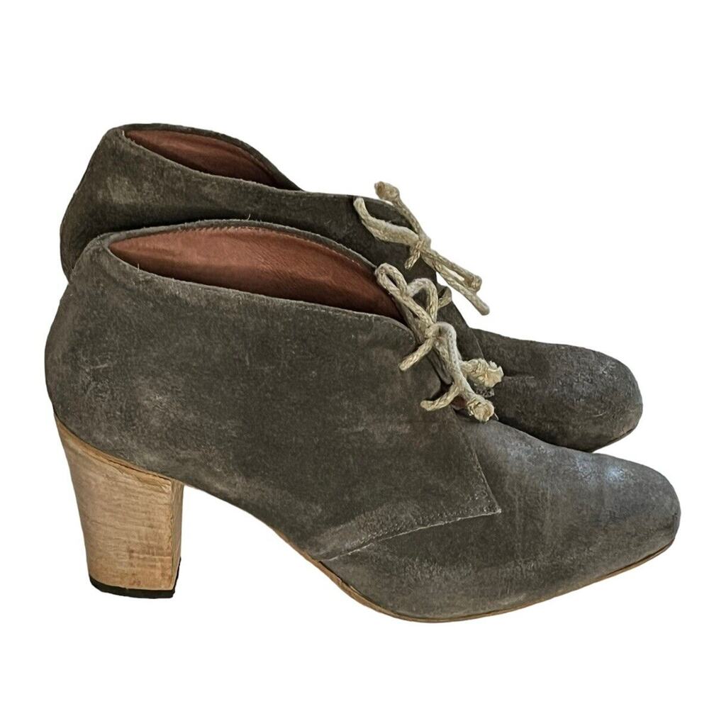 Nylon Lace Up Ankle Boots Handmade in Italy •39/ 8 8.5• Suede Heel Shoes Booties